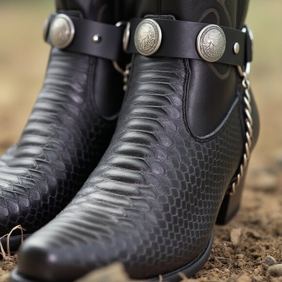 Menās Biker Boot Chains ā American Eagle Silver Metal Charms Black Straps 2PCS - Picture 14 of 17